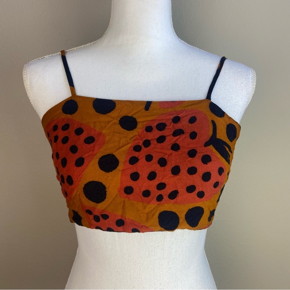 Farm Rio Strawberry Crop Top Tie Back P - Picture 2 of 6